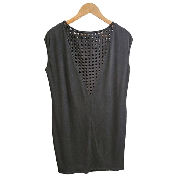 Clara Sunwoo Black Laser Cut Sleeveless Midi Shift Dress Size Medium Stretchy - Picture 3 of 9